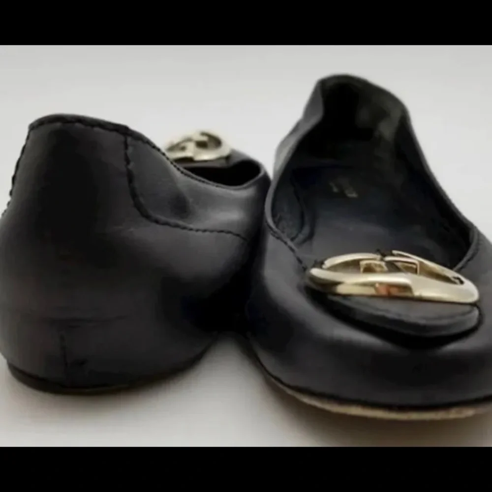 GUCCI women's black leather ballet flats Size 36.5 Made In Italy GG Logo. - Picture 8 of 9